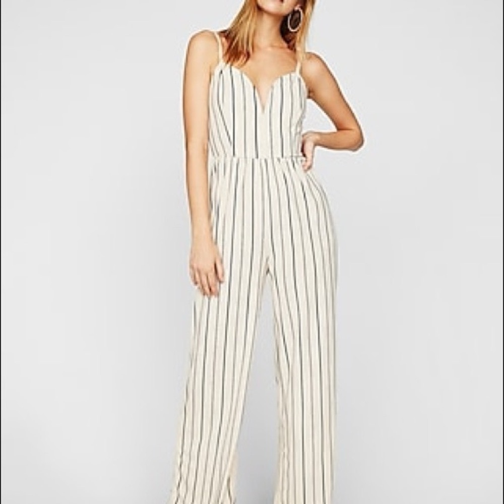 Striped Cream Jumpsuit - Picture 3 of 4